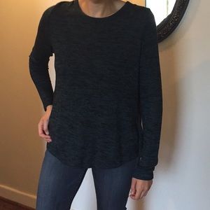 Teal heathered sweater with open swing back